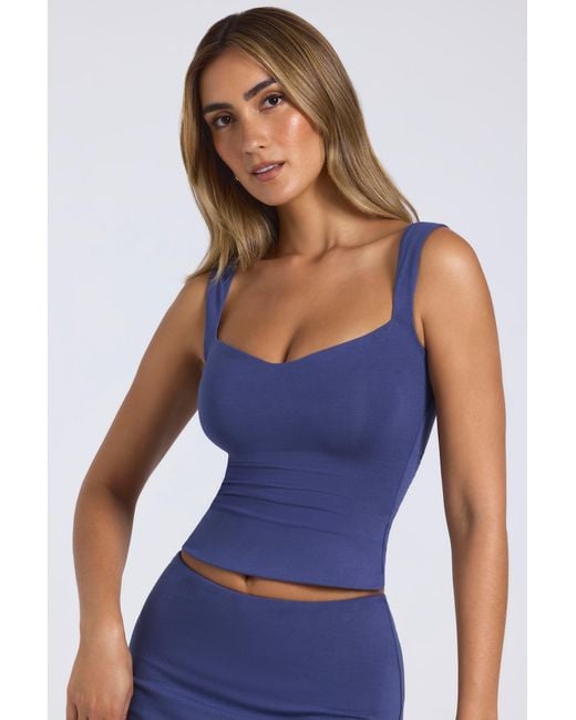 Oh Polly Blue Modal Sweetheart-Neck Top