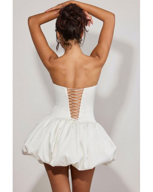 Oh Polly White Lace-Up Bubble Hem Corset Micro Mini Dress