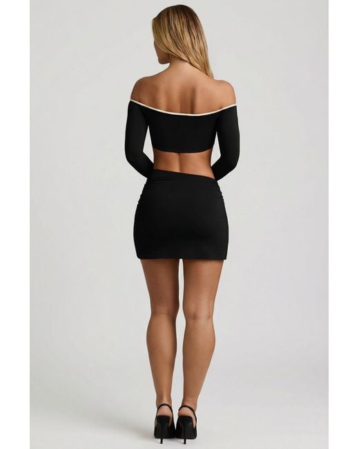 Oh Polly Black Modal Asymmetric-Waist Mini Skirt