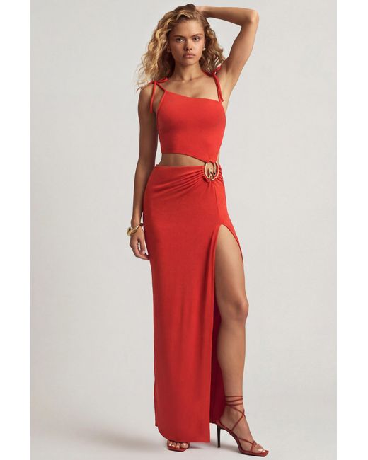 Oh Polly Textured Jersey Asymmetric Maxi Dress