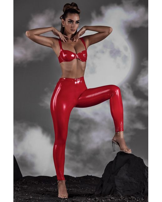 Oh Polly Red High Waist Vinyl Leggings