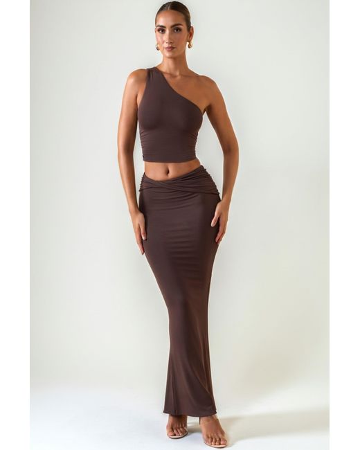 Oh Polly Brown Modal Twist-Front Maxi Skirt