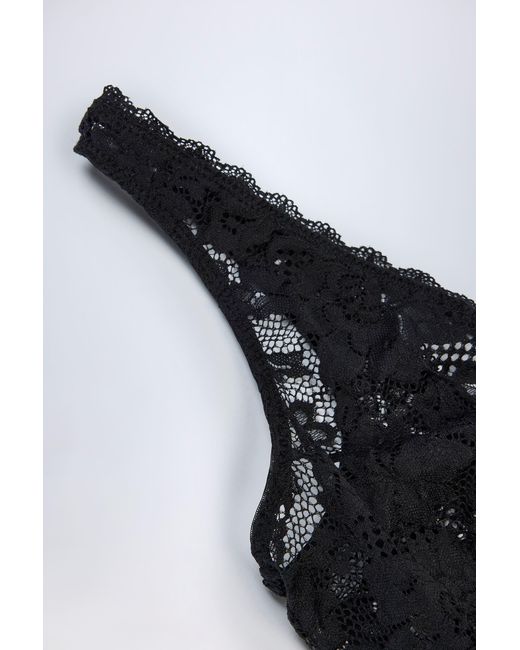 Oh Polly Black Sheer Lace Scalloped Plunge-Neck Bodysuit