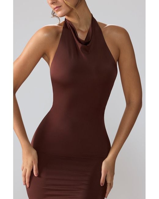 Oh Polly Brown Jersey Cowl Neck Backless Maxi Dress