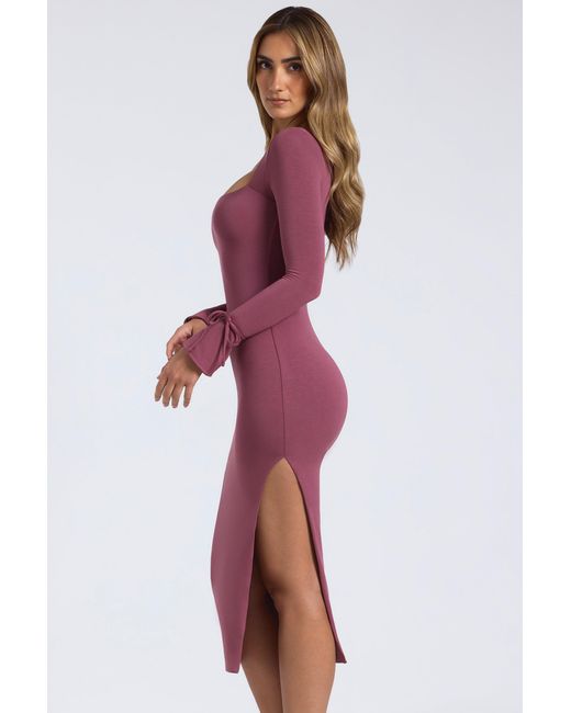 Oh Polly Purple Modal Square-Neck Midaxi Dress