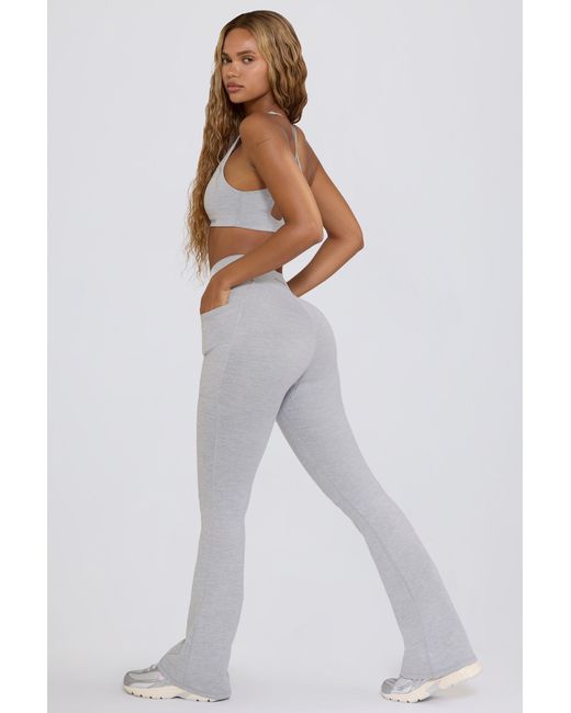 BO+TEE Gray Soft Active V-Waist Pocket Flared Leggings