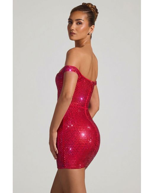 Oh Polly Red Embellished Off-Shoulder Mini Dress