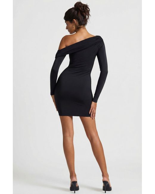 Oh Polly Black Off-Shoulder Ruched Mini Dress