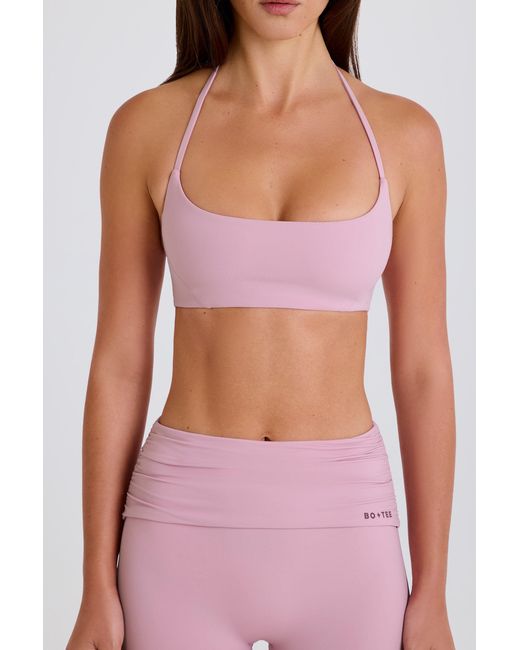 BO+TEE Pink Scoop-Neck Halterneck Sports Bra