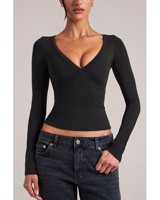 Oh Polly Black V-Neck Long-Sleeve Top