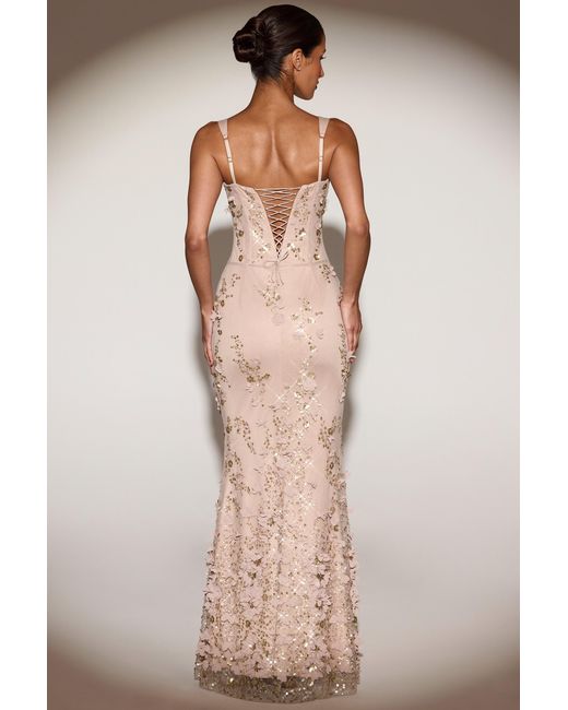 Oh Polly Metallic Embellished Appliqué Soft-Scoop Corset Gown