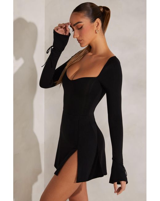 Oh Polly Black Long Sleeve A-Line Mini Dress