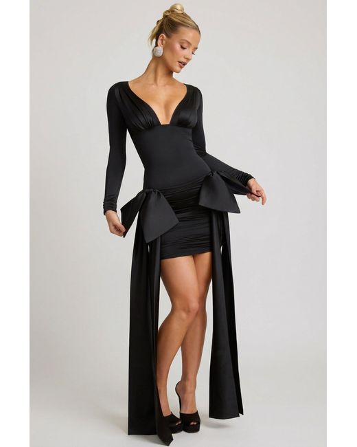 Oh Polly Black Bow-Detail Ruched Mini Dress
