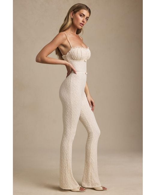 Oh Polly White Bow-Detail Lace Flared Jumpsuit