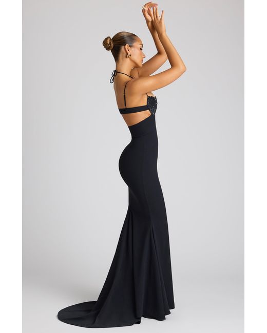 Oh Polly Black Embellished Heart Cup Detail Evening Gown