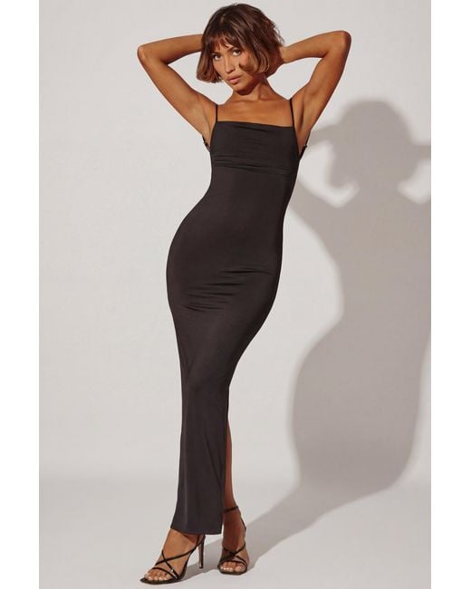 Oh Polly Black Ruched Bodycon Maxi Dress