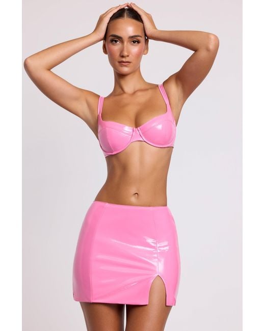 Oh Polly Pink Vinyl Thigh Split Micro Mini Skirt