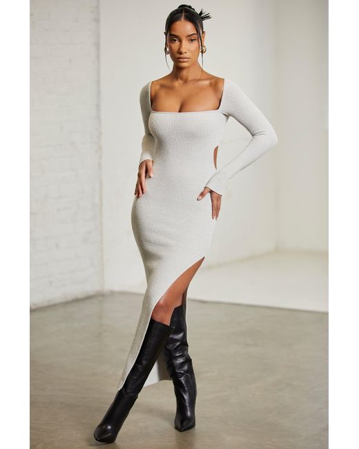 Oh Polly Gray Long Sleeve Cut Out Maxi Dress