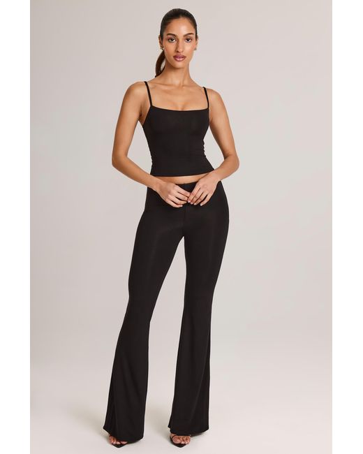 Oh Polly Black Modal Mid-Rise Flared Trousers