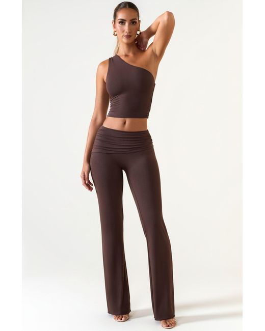 Oh Polly Brown Mid-Rise Straight-Leg Trousers