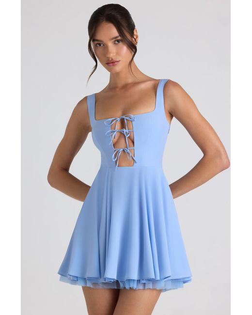 Oh Polly Blue Tie-Detail A-Line Micro Mini Dress