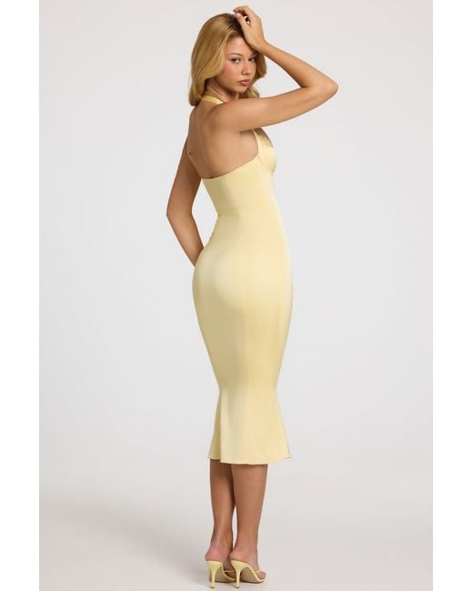 Oh Polly Yellow Satin Sweetheart Bustier Fishtail Midaxi Dress