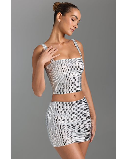 Oh Polly White Embellished Low-Rise Micro Mini Skirt
