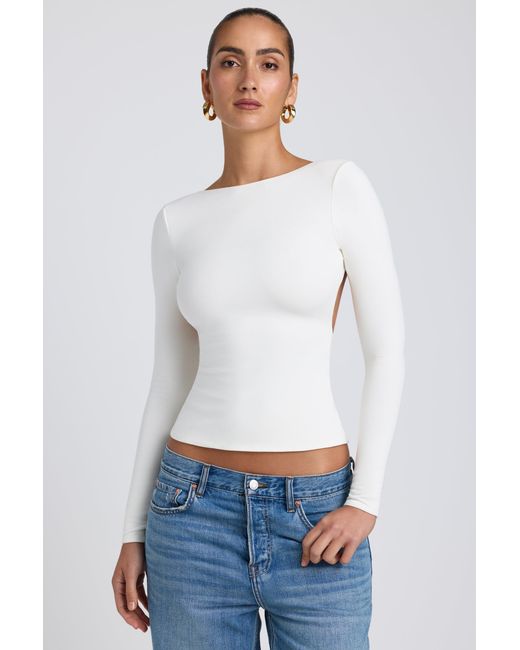 Oh Polly White Modal High Neck Long Sleeve Open Back Top