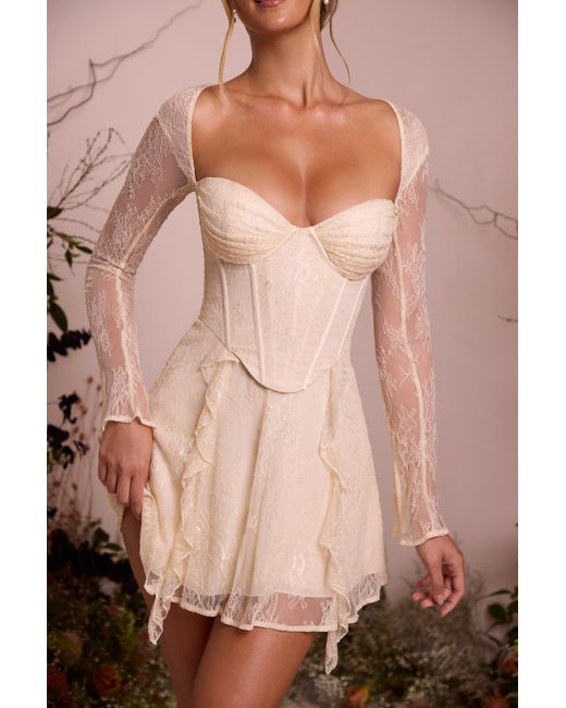 Oh Polly White Long Sleeve Lace Corset Mini Dress