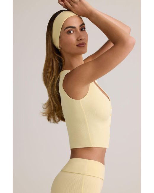 Oh Polly Yellow Modal Ribbed Button-Up Vest Top