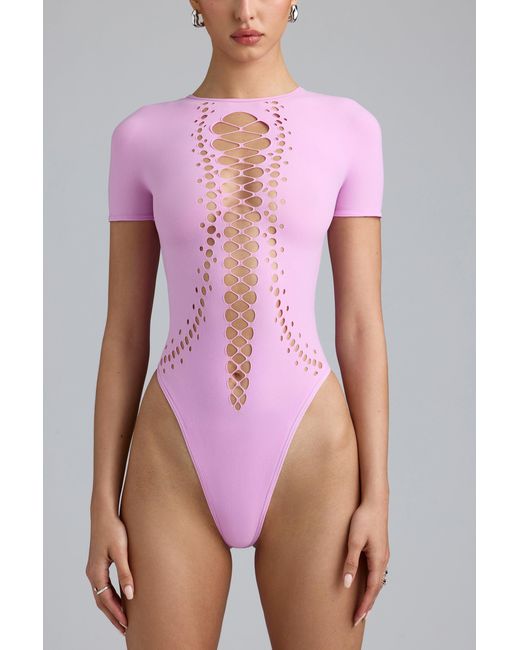 Oh Polly Pink Lace-Up Bodysuit