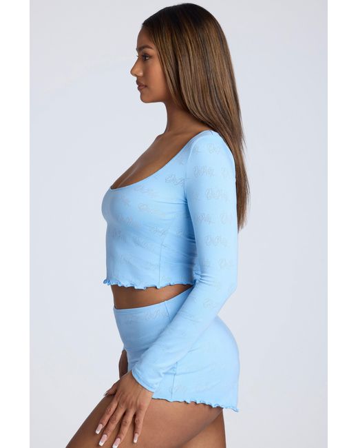 Oh Polly Blue Mid Rise Pointelle Mini Shorts
