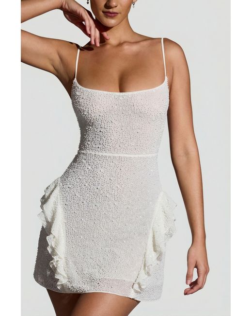 Oh Polly White Embellished Frill Mini Dress