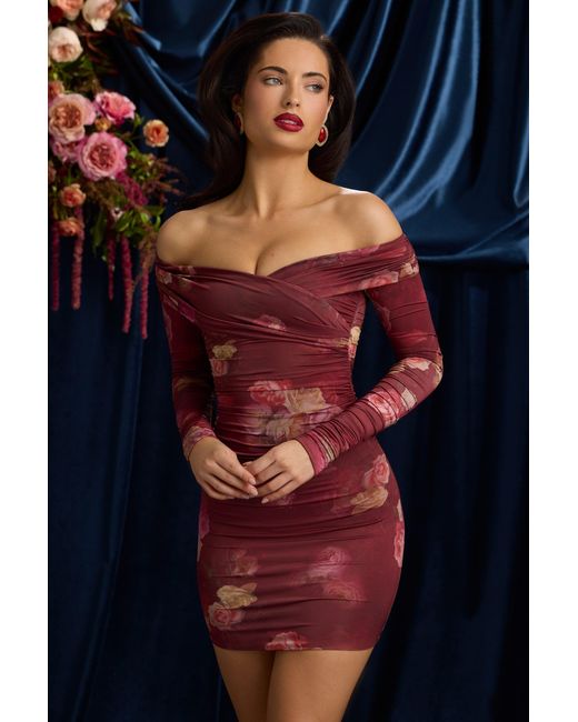 Oh Polly Multicolor Off-Shoulder Ruched Bodycon Mini Dress