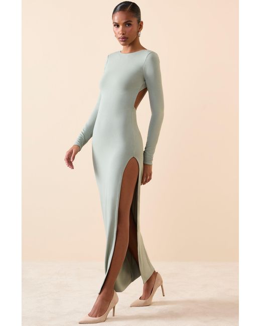 Oh Polly Green Long Sleeve Backless Maxi Dress
