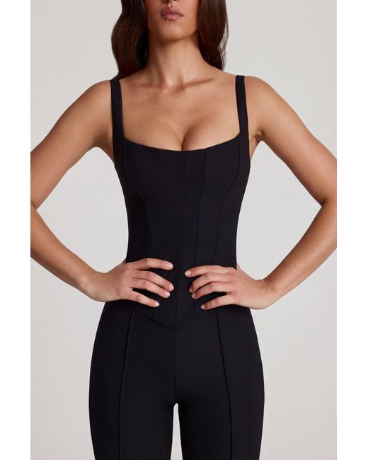Oh Polly Black Scoop-Neck Corset Flared Leg Jumpsuit