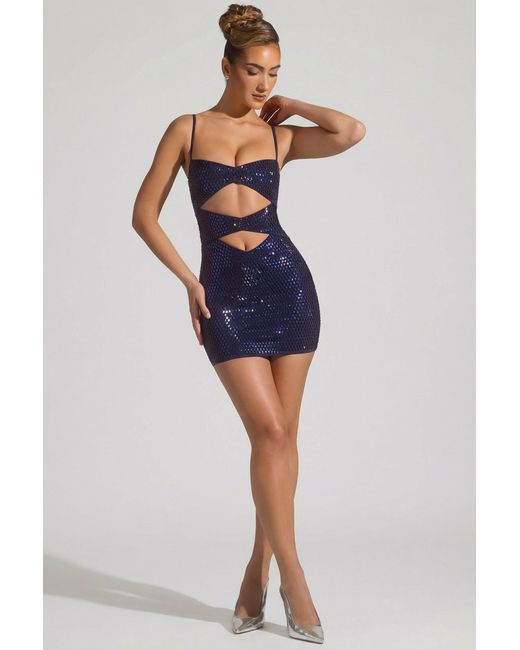 Oh Polly Blue Embellished Cut-Out Mini Dress