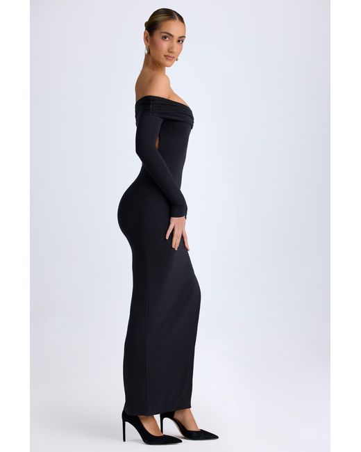 Oh Polly Black Modal Off-Shoulder Open-Back Maxi Dress