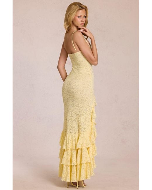 Oh Polly Yellow Lace Ruffle Maxi Dress