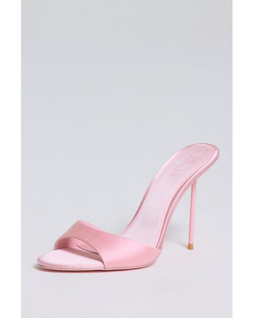 Oh Polly Pink Satin Heeled Mule Sandal