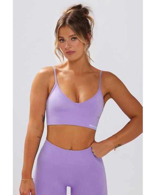 BO+TEE Purple Define Luxe V-Neck Sports Bra