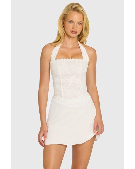 Oh Polly White Satin Scarf-Detail Mini Dress
