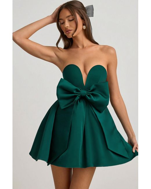 Oh Polly Green Bow-Detail Corset Mini Dress