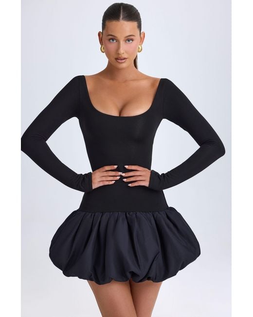 Oh Polly Black Modal Scoop-Neck Drop-Waist Bubble Hem Mini Dress