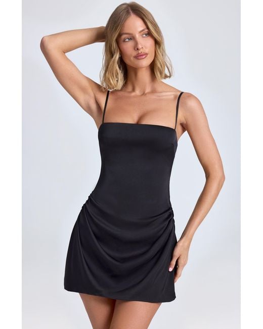 Oh Polly Black Draped A-Line Mini Dress