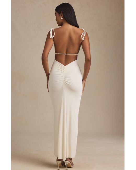 Oh Polly White Textured Jersey Backless Maxi Dress