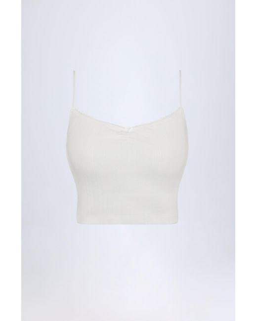 Oh Polly White Pointelle Ruched Camisole Crop Top