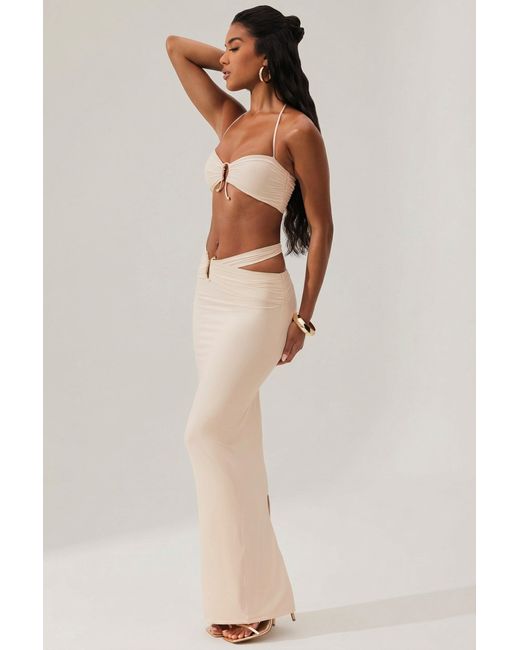 Oh Polly White Ruched Waist Hardware Detail Maxi Skirt