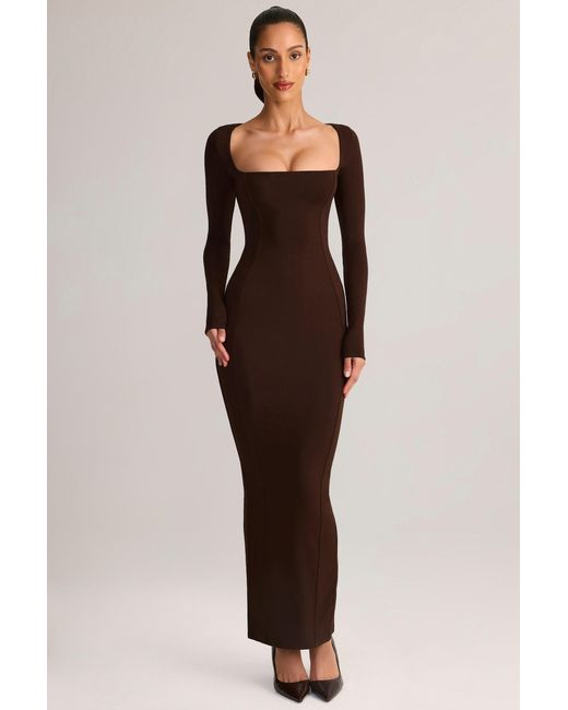 Oh Polly Brown Modal Square-Neck Bodycon Maxi Dress