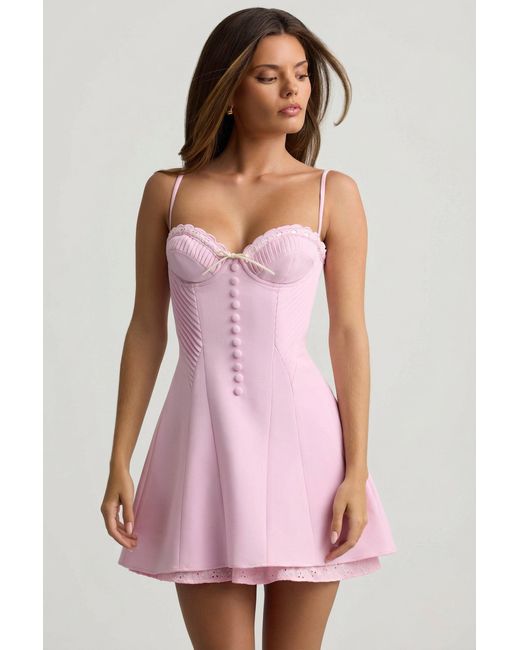 Oh Polly Pink Bow-Detail Scalloped A-Line Mini Dress